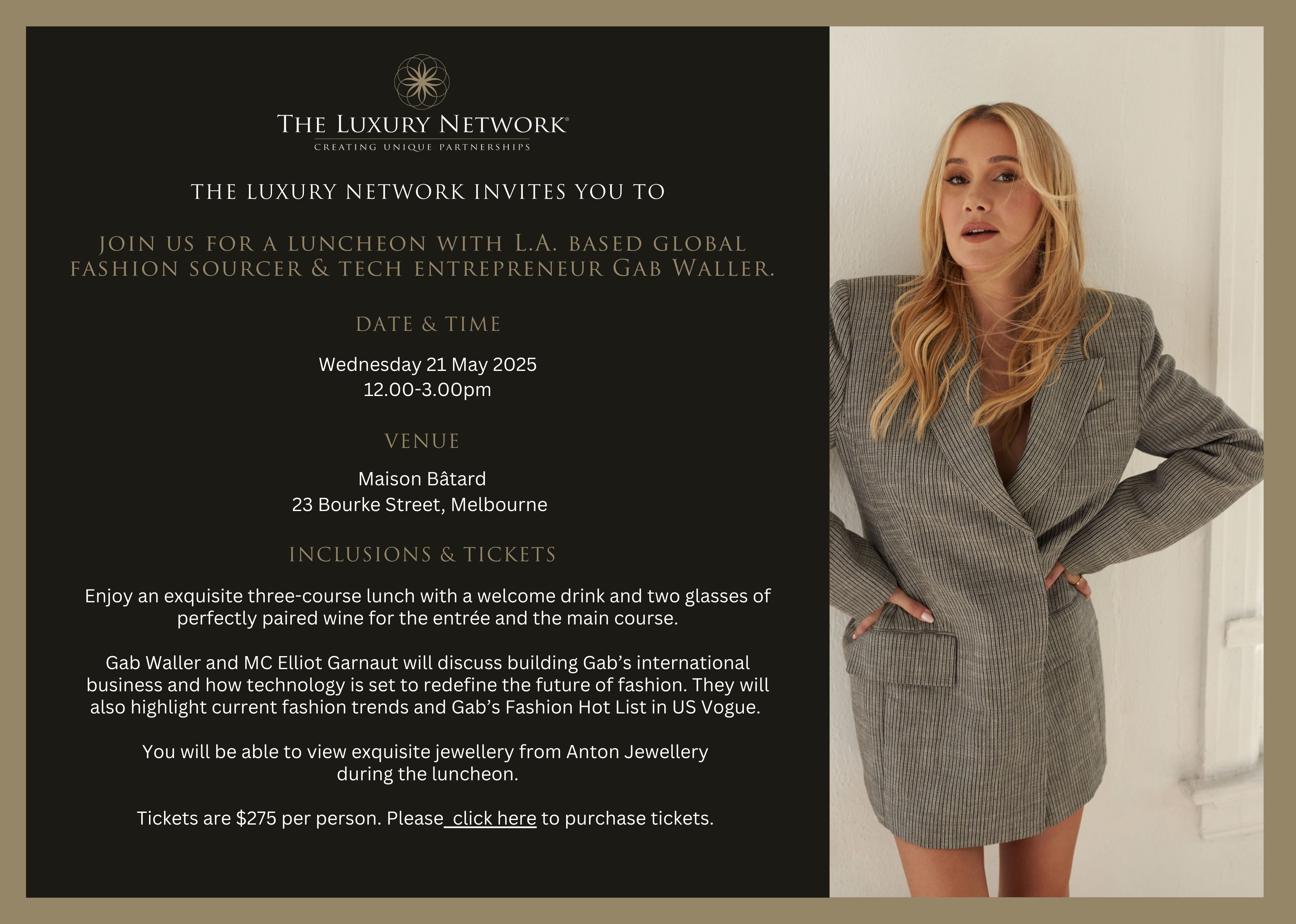 Sit at Gab's table - Buy a table of 13 for Gab Waller lunch in Melbourne - 21st May 12 - 3pm