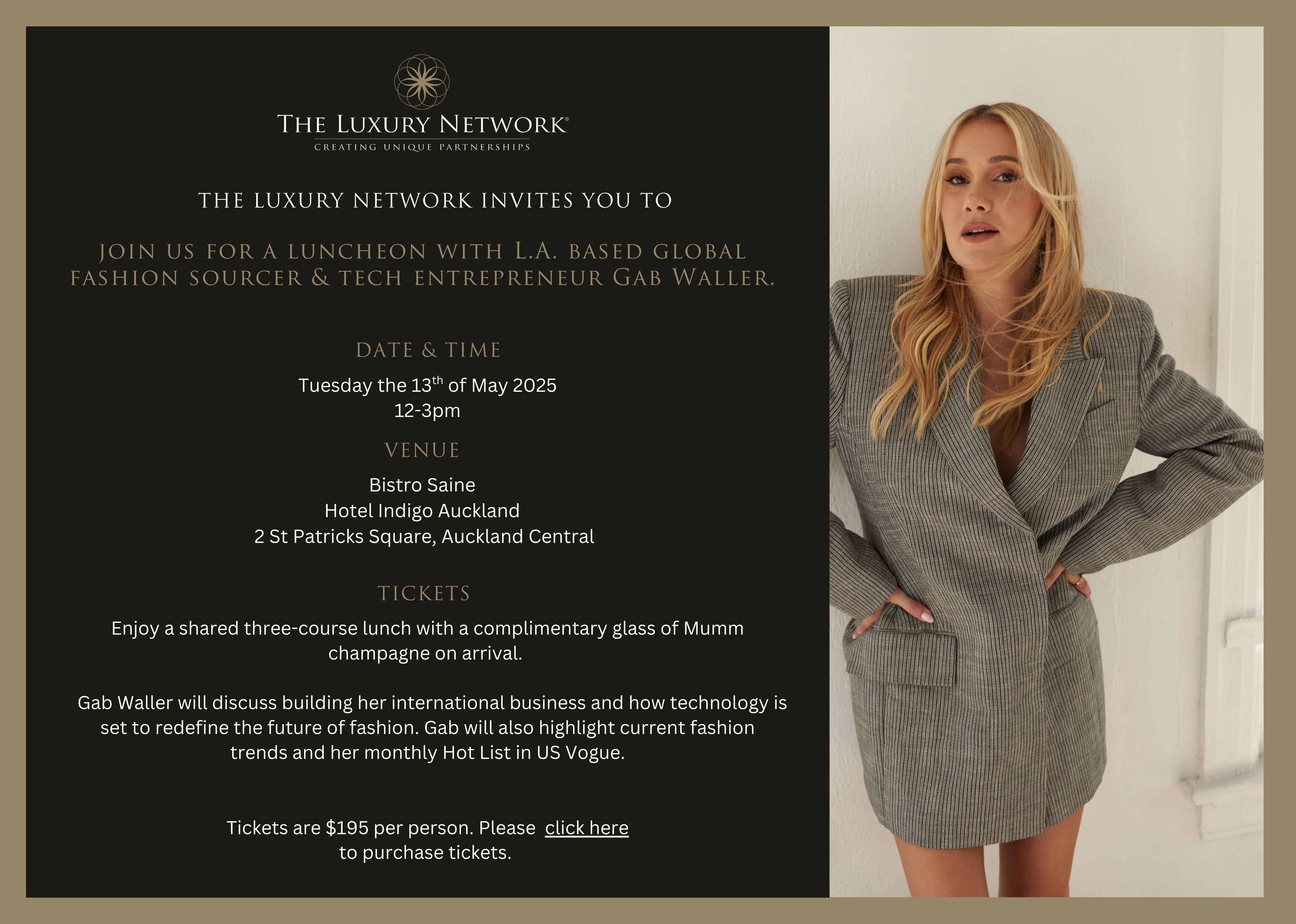 Gab Waller lunch at Bistro Saine, Auckland - 13th May 12-3pm