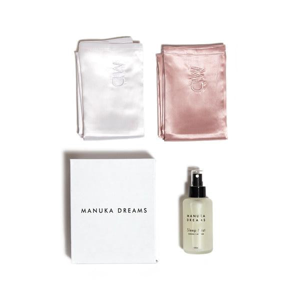 Manuka Dreams - The Luxe - Two Silk Pillowcases & One Manuka Lavender Sleep Mist Set
