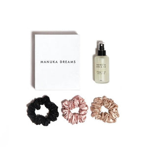 Manuka Dreams - Dream Hair - Manuka Lavender Sleep Mist & Three Large Pure Silk Scrunchies